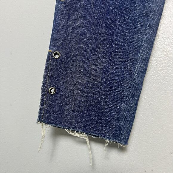 NWT FRAME Women’s Jeans Sz 27 Le Skinny De Lace-Up Raw Ankle Hem Dark Wash - Picture 4 of 15